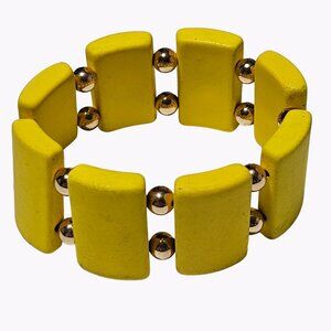 Retro Boho Chunky Yellow Stretch Bracelet Gold Tone Beads Fashion Jewelry Women